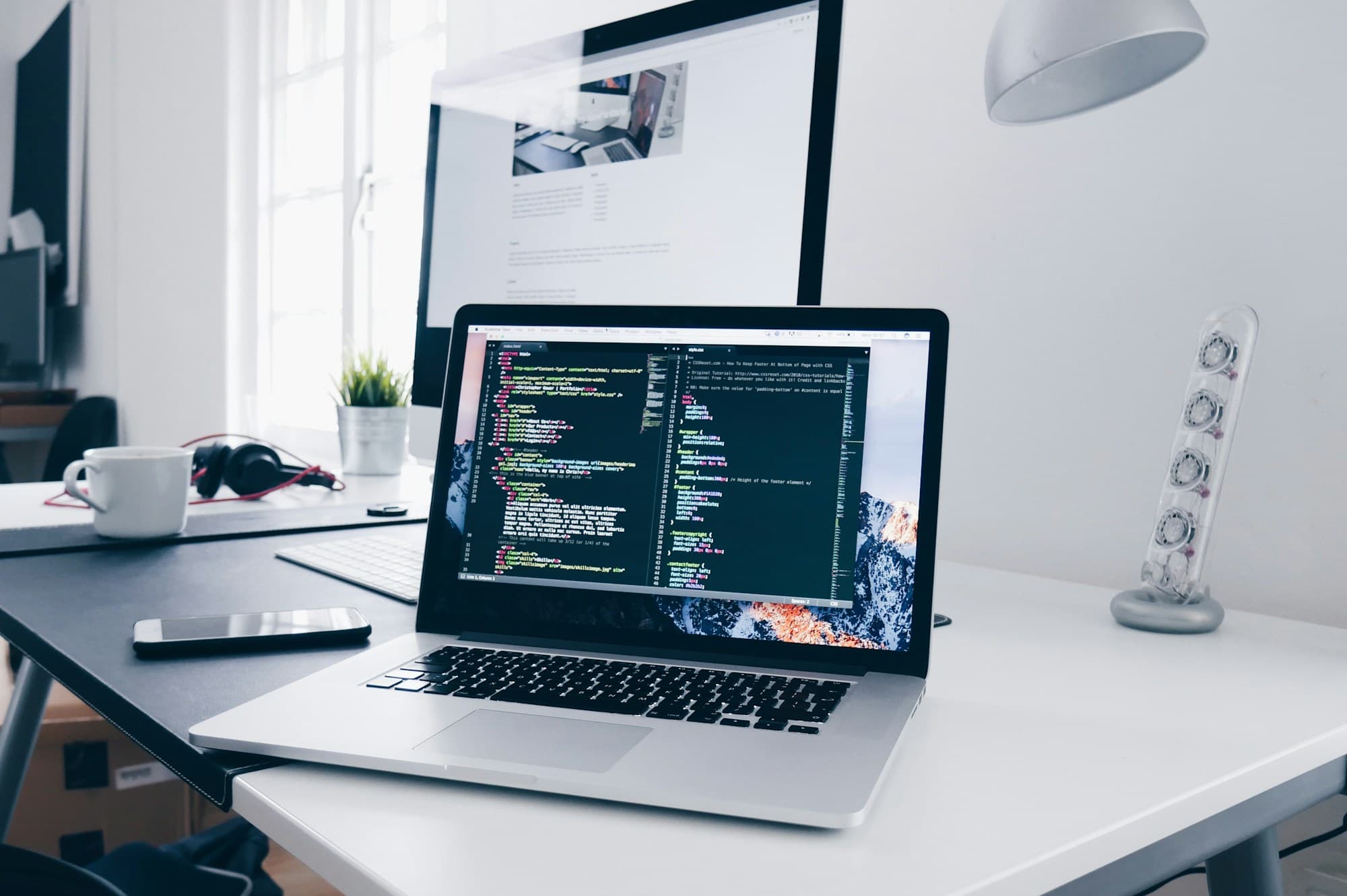 Desk with a laptop